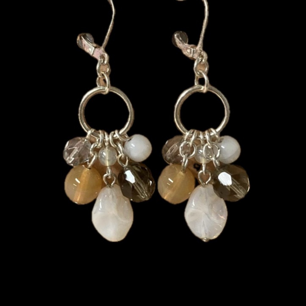 Vintage 80’s earrings. Silver lever back with beads, stones. Approx 1.75 in long